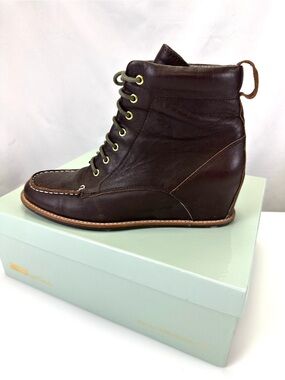 Matiko Ronnie Brown Leather Hidden Wedge Boots Size 7.5 NEW in Box Wedge Heel